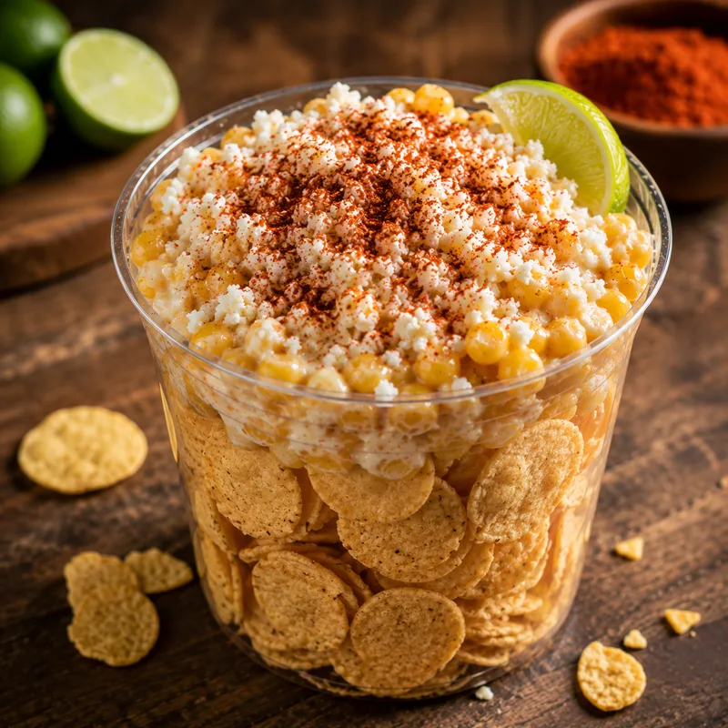 Tostelote: elote sobre chips de tortilla crujientes con limón